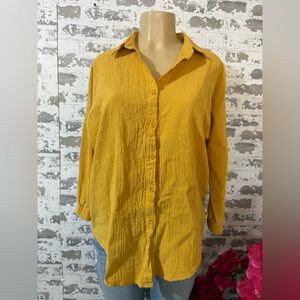 SHEIN Mustard Yellow Button-Up Blouse